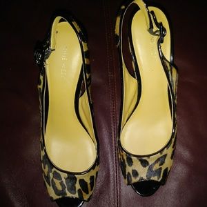 Nine West Leopard Peep Toe Wedges
